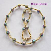 Perlenkette kurz Collier Regenbogenfarben goldfarben Perlen Kette mit Steinperlen  handgefertigt Bild 2