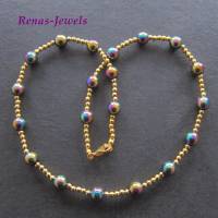 Perlenkette kurz Collier Regenbogenfarben goldfarben Perlen Kette mit Steinperlen  handgefertigt Bild 3
