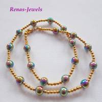 Perlenkette kurz Collier Regenbogenfarben goldfarben Perlen Kette mit Steinperlen  handgefertigt Bild 5