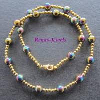 Perlenkette kurz Collier Regenbogenfarben goldfarben Perlen Kette mit Steinperlen  handgefertigt Bild 7