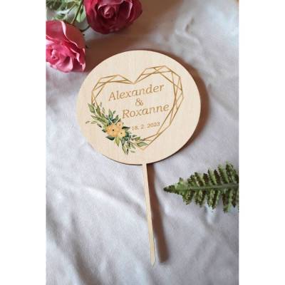 Caketopper Pflanzenstecker Acryl Holz Geometric Heart