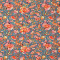 Jersey graublau mit leuchtenden orange - roten Blüten und Ranken 50 x 150 cm Bild 5