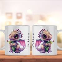 Personalisierte Kaffeetasse für Kaffee- und Teeliebhaber | Tasse mit Namen und Drachen Motiv | Kaffeebecher Geschenk Bild 1