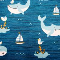 Baumwolljersey Wale, Segelschiffe, Anker, Möven auf petrol maritimer Jersey Kinderstoffe Meterware nähen Mitwachshosen Bild 1