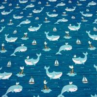 Baumwolljersey Wale, Segelschiffe, Anker, Möven auf petrol maritimer Jersey Kinderstoffe Meterware nähen Mitwachshosen Bild 3