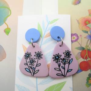 Pastellfarben leichte Ohrstecker, minimalistische Ohrringe für Sommerkleid, rosa, blau, handbemalte Ohrringe, Geshenk Bild 3