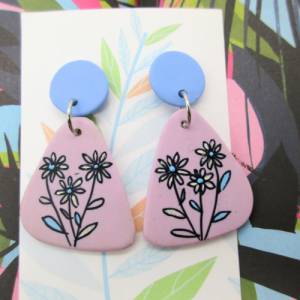 Pastellfarben leichte Ohrstecker, minimalistische Ohrringe für Sommerkleid, rosa, blau, handbemalte Ohrringe, Geshenk Bild 6