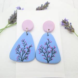 Blaue Ohrstecker, Pastell Sommer Blumen Ohrringe, Geschenk für Sie, Geschenk für Tochter,Geschenk für Mama, Botanischen Bild 4