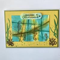 Maritime Glückwunschkarte Geburtstagskarte mit Seepferdchen, Muscheln Stampin up! Handarbeit Bild 1