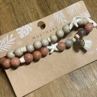 Wickelarmband mit Holzperlen / Edelsteinen doppelreihiges Armband mit , Blume des Lebens, rosévergoldet Bild 2
