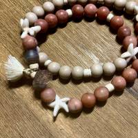 Wickelarmband mit Holzperlen / Edelsteinen doppelreihiges Armband mit , Blume des Lebens, rosévergoldet Bild 3