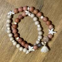 Wickelarmband mit Holzperlen / Edelsteinen doppelreihiges Armband mit , Blume des Lebens, rosévergoldet Bild 4