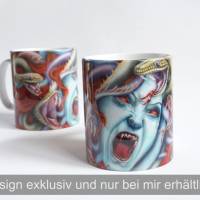 Dekorative bunte Kunst Tasse die auffällt, Teetasse mit Malerei, Kaffeebecher mit Bildmotiv Medusa Bild 2