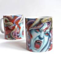 Dekorative bunte Kunst Tasse die auffällt, Teetasse mit Malerei, Kaffeebecher mit Bildmotiv Medusa Bild 3