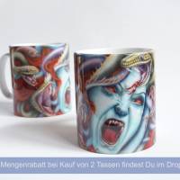 Dekorative bunte Kunst Tasse die auffällt, Teetasse mit Malerei, Kaffeebecher mit Bildmotiv Medusa Bild 4