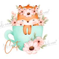 Bügelbild süßer Fuchs in Tasse "Cute" Bild 1