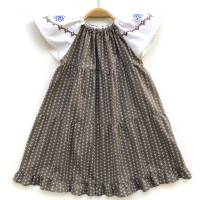 Sommerkleid mit Stickerei, braun weiß, 104 110, Leinen Baumwolle, Upcycling Bild 1