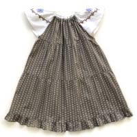 Sommerkleid mit Stickerei, braun weiß, 104 110, Leinen Baumwolle, Upcycling Bild 2