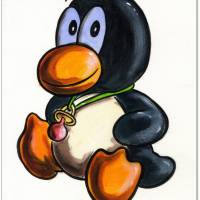 Klausewitz Original Acryl auf Acrylmalkarton Linux Baby TUX Penguin  - 24 x 32 cm Bild 1