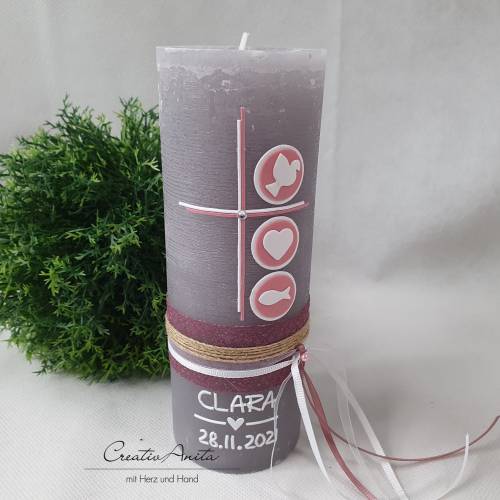 Taufkerze Rustikkerze Junge Blau-Gold - mit Fischen