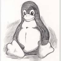 Klausewitz Original Kreidezeichnung auf Zeichenkarton Linux Tux Pinguin  - 24 x 32 cm Bild 1