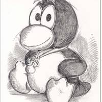 Klausewitz Original Kreidezeichnung auf Zeichenkarton Linux Baby Tux Pinguin  - 24 x 32 cm Bild 1