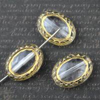 6 Acryl Perlen Deko transparent gold Schmuck DIY Basteln oval Muster Spirale Bild 1