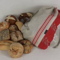 Brotbeutel, Brötchenbeutel aus Leinen natur und rot gestreift mit Karte Bild 3