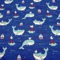 Baumwolljersey Wale, Segelschiffe, Anker, Möven auf jeansblau maritimer Jersey Kinderstoffe Meterware Stoffe Jer Bild 2