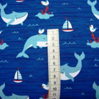 Baumwolljersey Wale, Segelschiffe, Anker, Möven auf jeansblau maritimer Jersey Kinderstoffe Meterware Stoffe Jer Bild 4