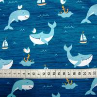 Baumwolljersey Wale, Segelschiffe, Anker, Möven auf jeansblau maritimer Jersey Kinderstoffe Meterware Stoffe Jer Bild 5