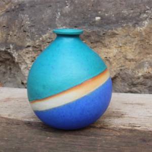kleine Vase Kugelvase Keramik Petrol Blau Vintage Bild 1