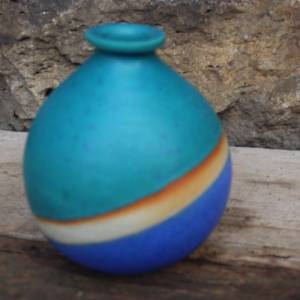 kleine Vase Kugelvase Keramik Petrol Blau Vintage Bild 2
