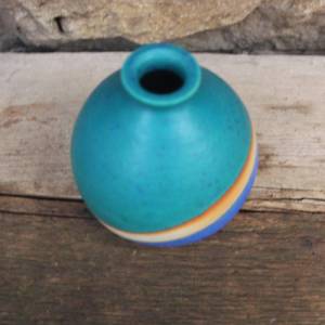 kleine Vase Kugelvase Keramik Petrol Blau Vintage Bild 3