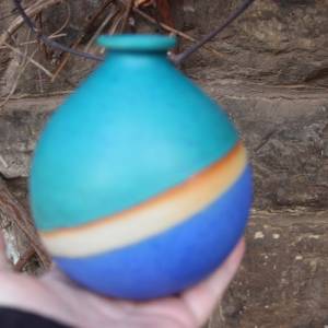 kleine Vase Kugelvase Keramik Petrol Blau Vintage Bild 4