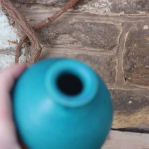 kleine Vase Kugelvase Keramik Petrol Blau Vintage Bild 6