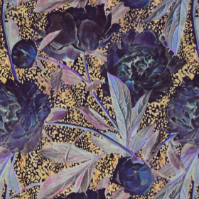 Jersey mit schwarzen Tulpen Vintage 50 x 150 cm Nähen Stoff 