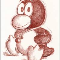 Klausewitz Original Rötelzeichnung auf Zeichenkarton Linux Baby Tux Pinguin  - 24 x 32 cm Bild 1