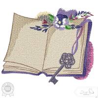 Buch mit Schlüssel und Blume, romantisches Buch von Stickzebra Bild 1