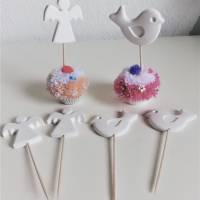 6 Cupcake Muffin Topper, Kuchen Picker, Sticks, Kuchendekoration, Party Piekser,  Engel und Vogel Bild 1