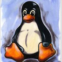 Klausewitz Original Acryl auf Acrylmalkarton Linux TUX Penguin  - 24 x 32 cm Bild 1