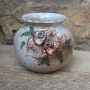 Vintage Vase Kugelvase Keramik Rosen Handgetöpfert Handbemalt 90er Jahre Bild 9