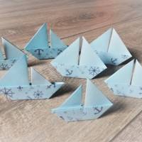 10 Origami Segelboote, Tischdeko Konfirmation, Taufe, Hochzeit, Schiffe, Boote, Papierdeko hellblau Bild 1