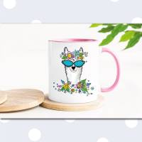 Alpaka Tasse, Kaffeebecher rosa schwarz grün Bild 6