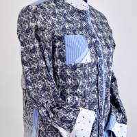 Damen Hemdbluse aus einen Stoff-Mix Blau/Weiß Bild 2