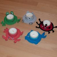 Häkelanleitung für Teelichthalter Tiere, 5 Modelle: Frosch, Katze, Marienkäfer, Fisch, Krabbe, pdf-Datei Bild 1