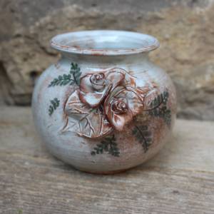 Vintage Vase Kugelvase Keramik Rosen Handgetöpfert Handbemalt 90er Jahre Bild 1