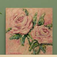 ROSENDUO 29cm x 29cm auf Galeriekeilrahmen - gemaltes Blumenbild auf Leinwand Bild 4