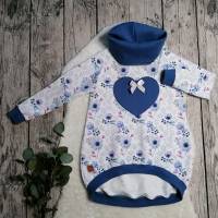 Gr. 134 Pullover / Hoodie mit Kuschelkragen– Mädchen * Blumen Blau Bild 1
