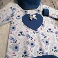 Gr. 134 Pullover / Hoodie mit Kuschelkragen– Mädchen * Blumen Blau Bild 2